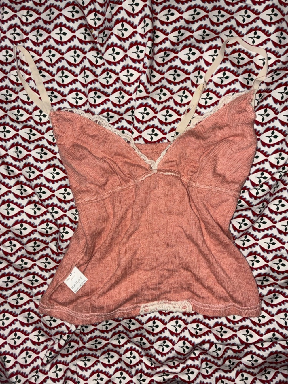 Lace-Trim Peach Ribbed Cami with Adjustable Straps